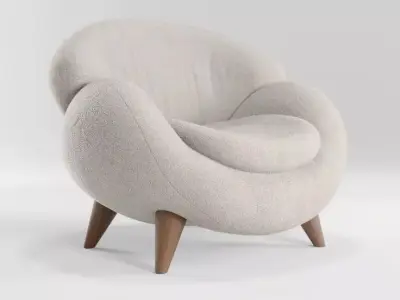 Modern Round Armchair Soft Chair Wooden Legs 3D Model Low-poly 3D model