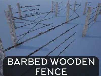 Lowpoly Modular Barbed Wooden Fence Low-poly 3D model