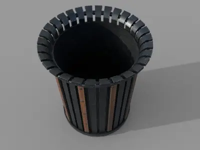 PBR Black Metal Trashbin Low-poly 3D model