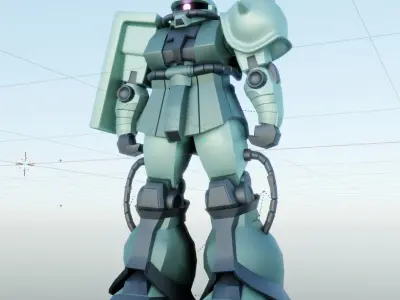MS-06 Zaku II with rig Low-poly 3D model