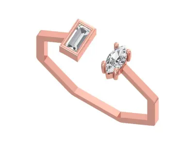 Open End Women Light Weight Band Marquise Baguette Stone Ring 3D print model