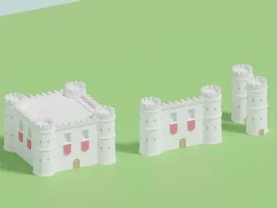 Castle Tower Wall Pack Low-poly 3D model