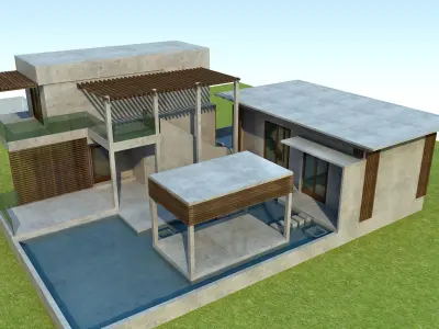 Exterior scene of modern single house minimal contemporary style 3D model