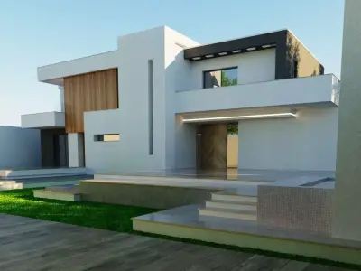 3D Model  Modern Two-Story House Low-poly 3D model