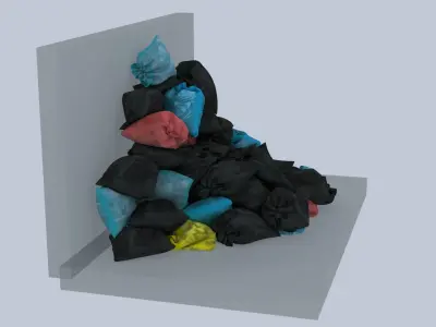 Textured Garbage Bags Pile in a wall 3D model