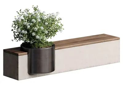 Bench with Plants - Urban Furniture 07 3D model