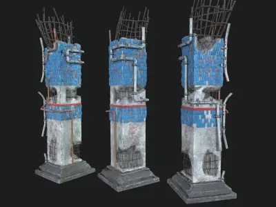 Post Apocalipsis Subway Column Low-poly 3D model