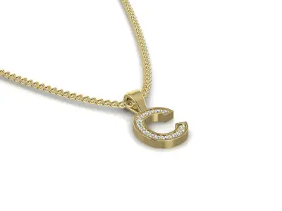 Pendant C letter with diamonds 3D print model