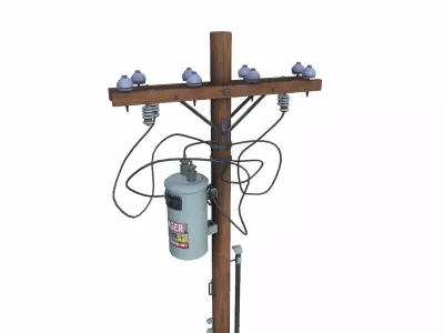 Countryside Electric Pole Low-poly PBR Low-poly 3D model