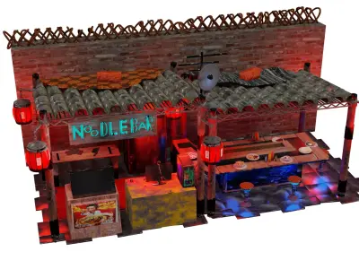 Steampunk noodle bar ramen shop Bladerunner style Low-poly 3D model