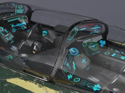 Futuristic Damaged Fighter Aircraft Rigged for Cinema 4D 3D model