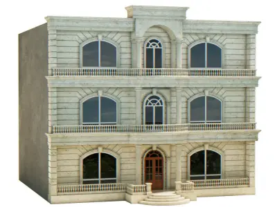 Mansion building with windows and balconies 3D model