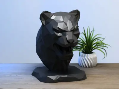 Lion low-poly head Headphone Stand  Cyborg Headset Stand 3D print model