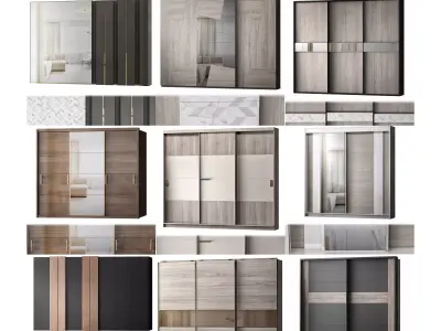 Wardrobe low poly 3d model collection ikea sliding doors Low-poly 3D model