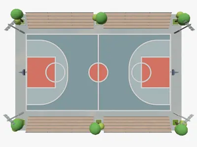 Cartoon Basketball Court Low-poly 3D model