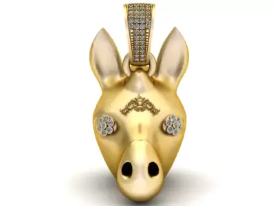 Golden Stallion Head Pendant  Diamond-Set Hors 3D print model