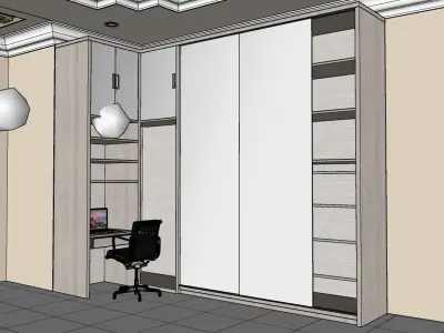 Design 3d Study Desk and Wardrobe sketch up modelling  enscape  3D model