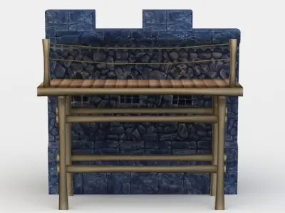 Masonry wall with wooden platform Low-poly 3D model
