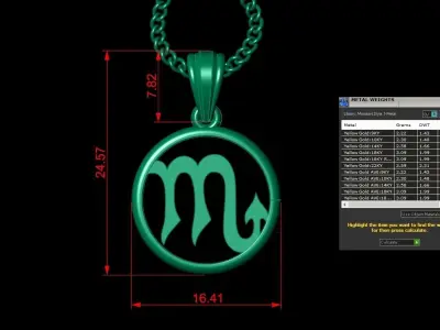 Circle Scorpio Light Gold Pendant Version 6 3D print model
