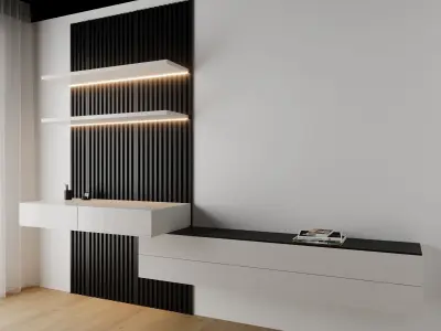 Desk with cabinet and panel  3D model