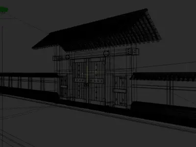 Japanese front gate 3D Low-poly 3D model