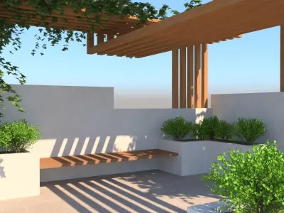 Pergola Design With Bushes And Ivies 3D model