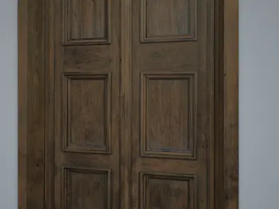 Old solid wood door and windows Low-poly 3D model