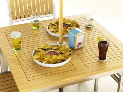 Exterior bar table chair parasol food and drink 3D model