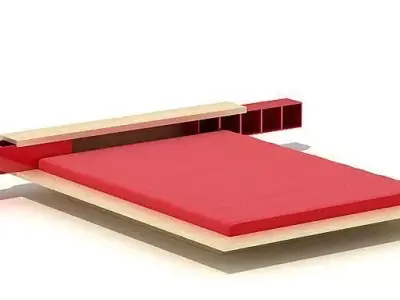 Modern Red Bed With Headboard 3D model