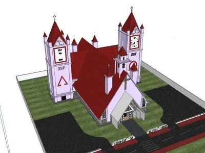 Architecture-Religion-God-Culture-Temple-0264 church with two... 3D model