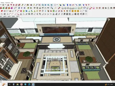 Highrise tower skyscraper with landscape Sketchup scene 3D model