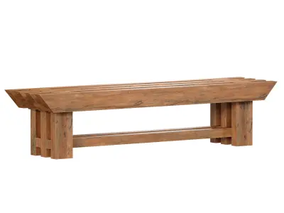 Japanese style wooden slatted bench 3D model