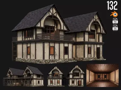 Old Medieval House 4K Textures GameReady 132 Low-poly 3D model