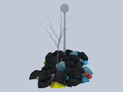 Garbage Bags Pile Around streetlight 3D model
