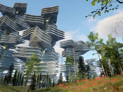 curve flower future building Low-poly 3D model