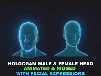 Hologram Male Female Head 3D Model Animated Facial Expressions 3D Model Pack