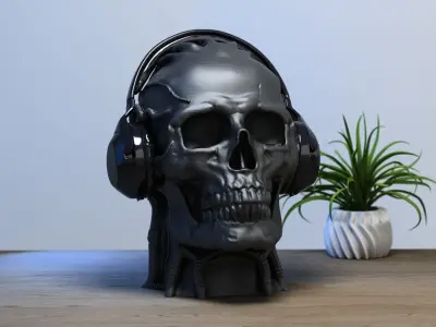 Robot Skull Headphone Stand  Cyborg Headset Stand 3D print model