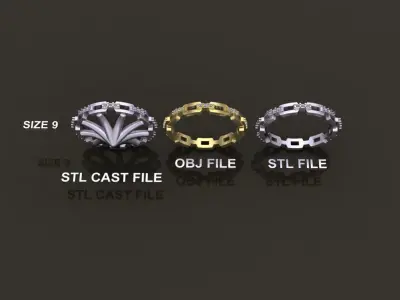 Hermes Style Link Diamond Band Ring Size 9 3D print model