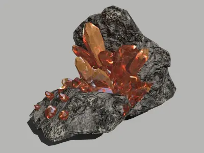 Crystal Set rock with orange crystals Low-poly 3D model