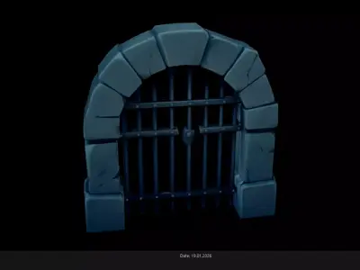 Low Poly Stylized Stone Dungeon Jail Gate Low-poly 3D model