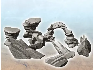 Set of desert and martian rocks 6 - Future Sci-Fi SF Post apocal 3D print model