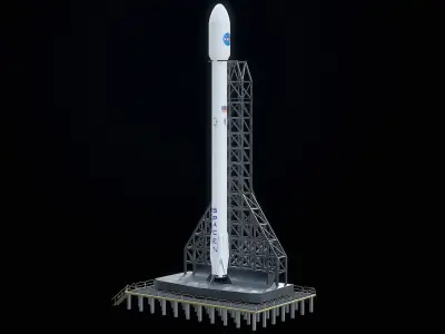 Falcon 9 Spaceship With The Launchpad PBR Low-poly 3D model