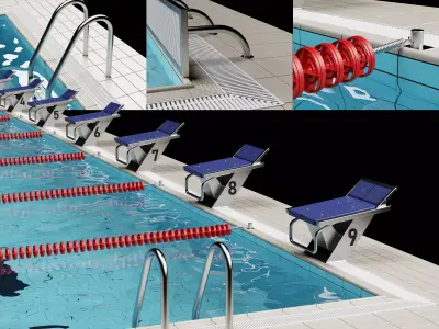 Swimming Pool Starting Block Dive Platform Pack PBR Game Ready 3D model