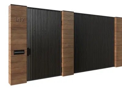 Entrance doors with a fence gate 3D model