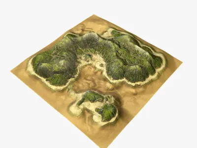 Tropical Island Terrain 8 Low-poly 3D model