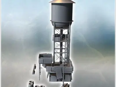 Outpost on water storage tower with lamps and metal defensive wa 3D print model