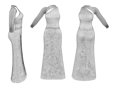 Ladies Kleid One Shoulder Black Maxi Dress Low-poly 3D model