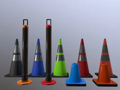 PBR Low poly Traffic cone Pack Low-poly 3D model