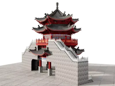 Ancient Japan Gate Tower Pavilion 3D model