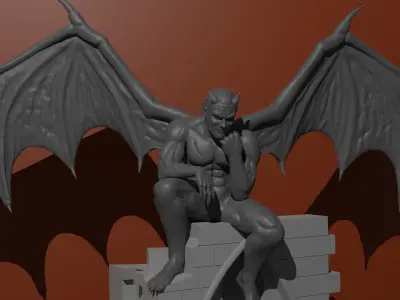 Gargoyle statue of demon with wings 3D print model